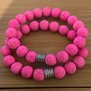 Pair of Neon pink lava bead stretch bracelets